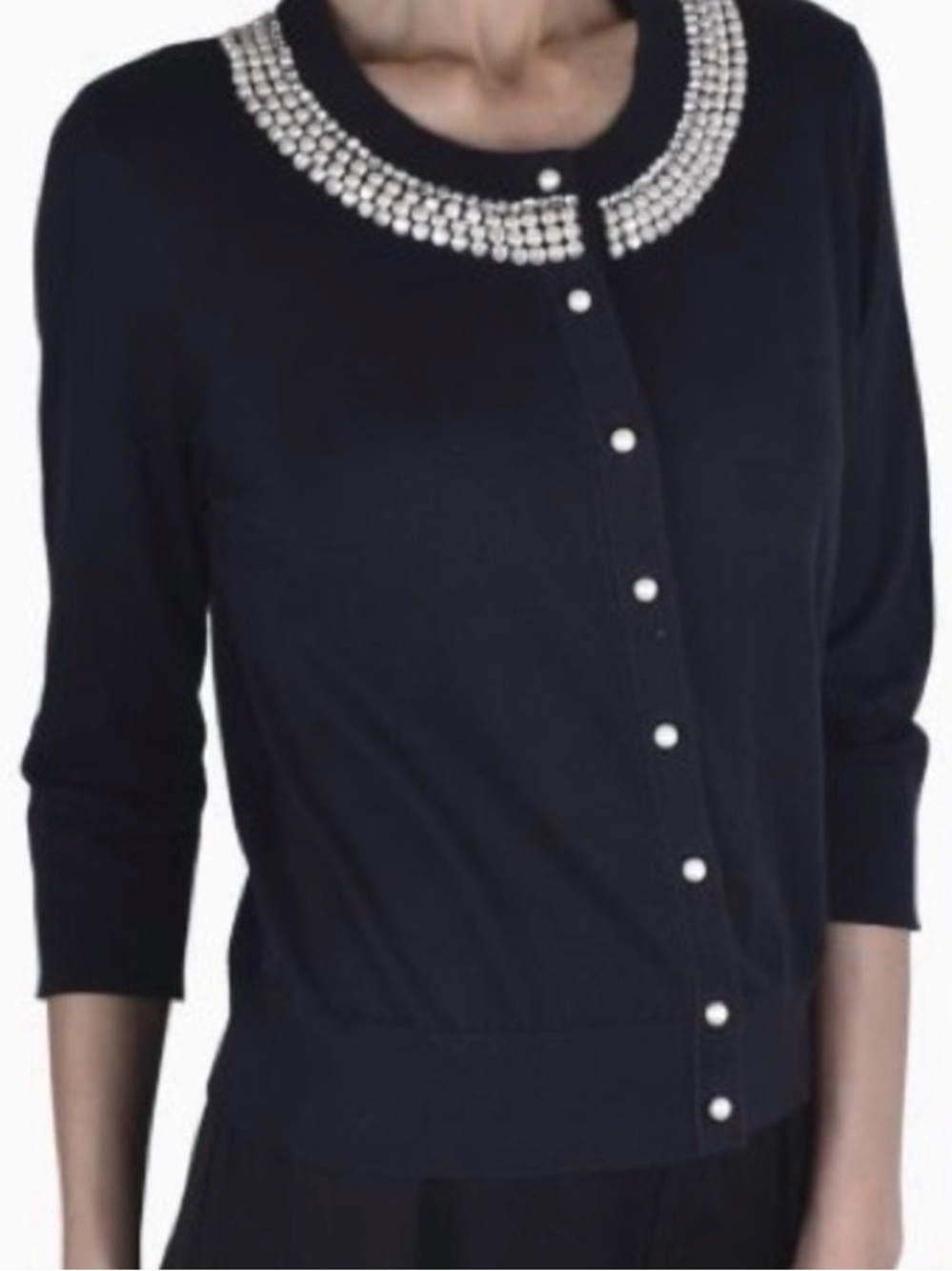 NWT KATE SPADE TULA BLACK EMBELLISHED COLLAR  FINE KNIT COTTON CARDIGAN SIZE S